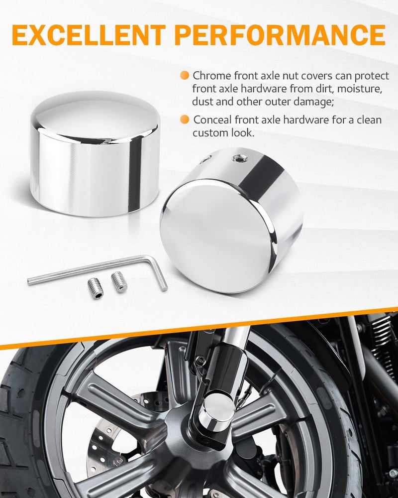 PBYMT Chrome Front Axle Nut Covers, CNC Aluminum Axle Nut Caps Compatible for Harley Davidson Softail Touring Road King Street Glide Electra Glide Iron 883 Fat Boy 2002-2024 - Image 4